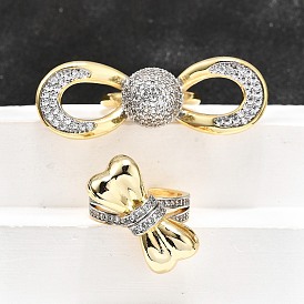 Латунные кольца-манжеты с микропаве и прозрачным цирконием для женщин, бантом