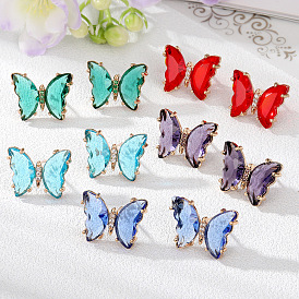 Colorful Crystal Butterfly Earrings with Micro-Inlaid Zircon Stones, Fashionable and Elegant Ear Drops for Women