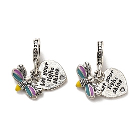 Rack Plating Alloy Colorful Enamel European Dangle Charms, Bee & Heart Large Hole Pendants, Cadmium Free & Lead Free, Long-Lasting Plated