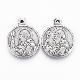 201 Stainless Steel Charms, Flat Round with San Benito
