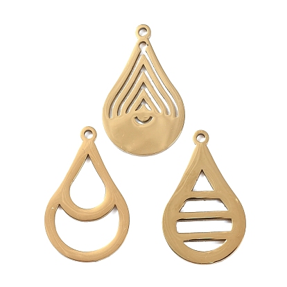 304 Stainless Steel Pendants, Teardrop Charms, Hand Polished, Ion Plating(IP)