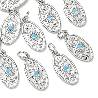 Colgantes de latón con microengaste de circonitas cúbicas de Shegrace, óvalo con dijes de sol, luna y estrella, sin cadmio, plomo, níquel