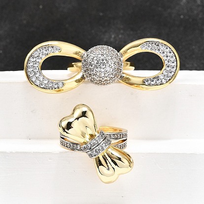 Латунные кольца-манжеты с микропаве и прозрачным цирконием для женщин, бантом