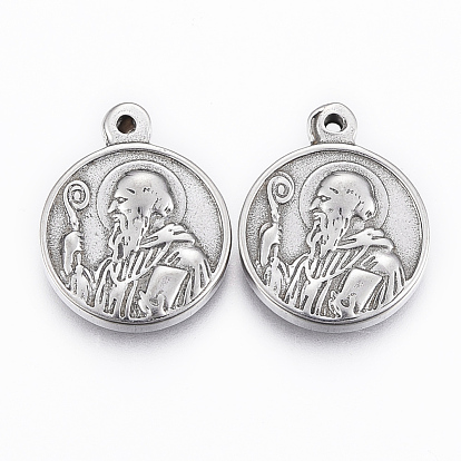 201 Stainless Steel Charms, Flat Round with San Benito