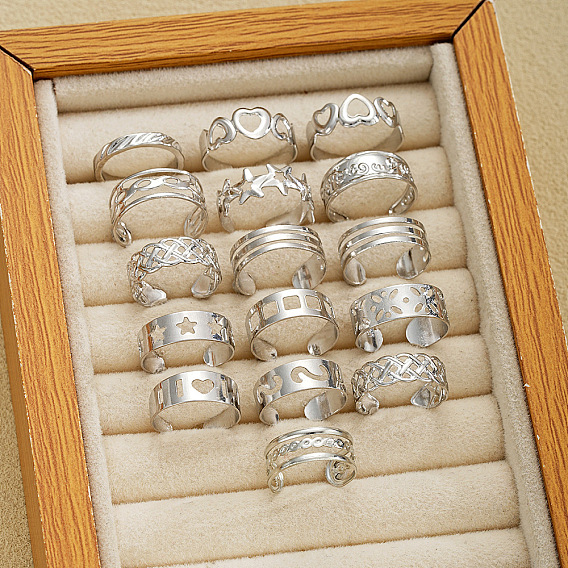 16шт. 16 стили: кольца-манжеты из сплава в форме сердца и звезды, разнообразные