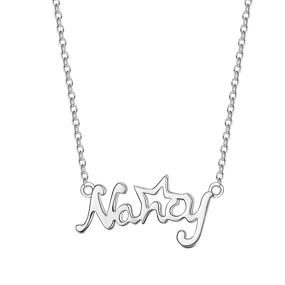 SHEGRACE 925 Sterling Silver Pendant Necklaces, with Cable Chains, Word
