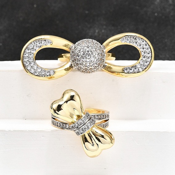 Латунные кольца-манжеты с микропаве и прозрачным цирконием для женщин, бантом