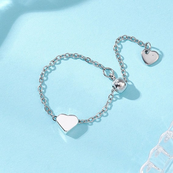 Регулируемые 304 цепочки на пальцы в форме сердца из нержавеющей стали, с латунной бисера