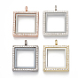 Alloy Magnetic Locket Pendants, with Rhinestone and Glass, Square, Crystal