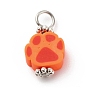 Handmade Polymer Clay Pendants, with 304 Stainless Steel Findings, Dog Paw Charms