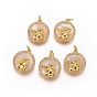 Brass Pendants, with Micro Pave Cubic Zirconia, Shell and Jump Rings, Flat Round with Angel, Clear