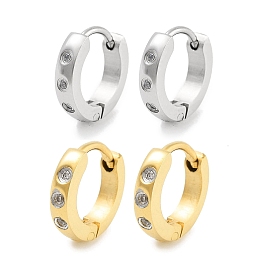 304 Stainless Steel Pave Clear Cubic Zirconia Huggie Hoop Earrings for Women, with 316 Surgical Stainless Steel Ear Pins