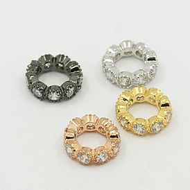 Perles de cubes zircone en laiton , rondelle, 10x3mm, Trou: 6mm