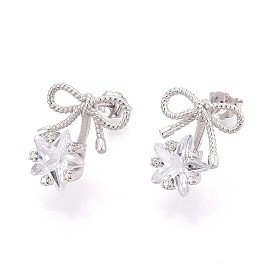 925 серьги-гвоздики из стерлингового серебра с микропаве из прозрачных кубических цирконий в форме банта и звезд, с натуральной жемчужиной