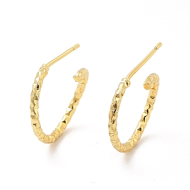 Brass Faceted C-shape Stud Earrings, Half Hoop Earrings for Women, Cadmium Free & Lead Free, Ring