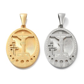 Пасхальные 304 кулоны из нержавеющей стали, овальный с крестом-распятием