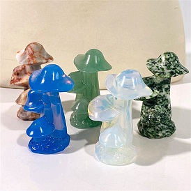 Gemstone Carved Mushroom Figurines, for Home Office Desktop Feng Shui Ornament
