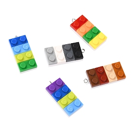 Resin Pendants, with Platinum Iron Loop, Toy Bricks