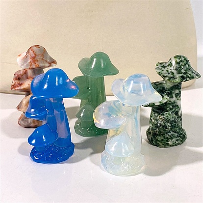 Gemstone Carved Healing Mushroom Figurines, Reiki Energy Stone Display Decorations