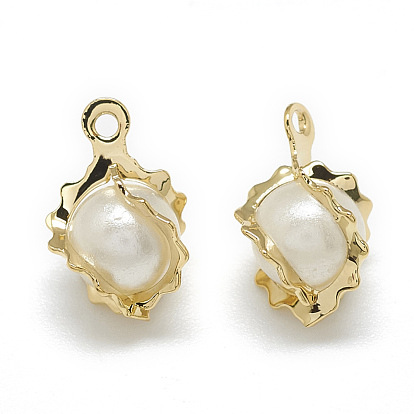 ABS Plastic Imitation Pearl Charms, with Brass Findings, Round, Real 18K Gold Plated