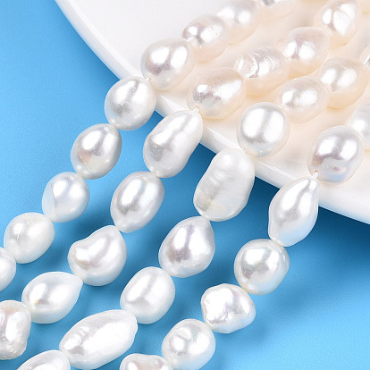 Natural Cultured Freshwater Pearl Beads Strands, Baroque Pearls Keshi Pearl Beads, Two Sides Polished