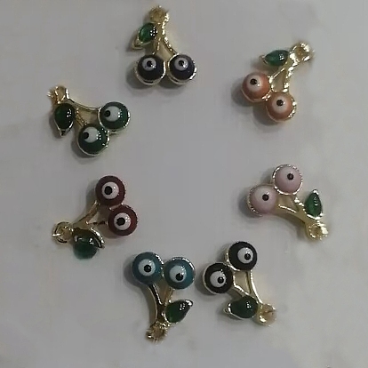 Подвески из латуни с эмалью в стойку, долговечный, без кадмия и без никеля, вишня с дурным глазом