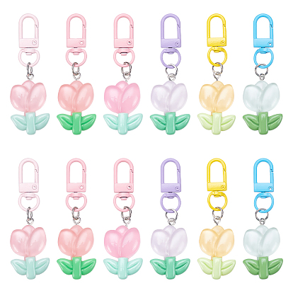 12 шт. 6 подвесные украшения в виде тюльпанов из смолы разных цветов, с поворотными застежками из цинкового сплава