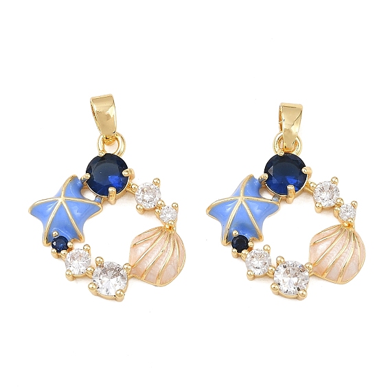 Латунные микро проложить кубического циркония подвески, с эмалью, реальный 18 k позолоченный