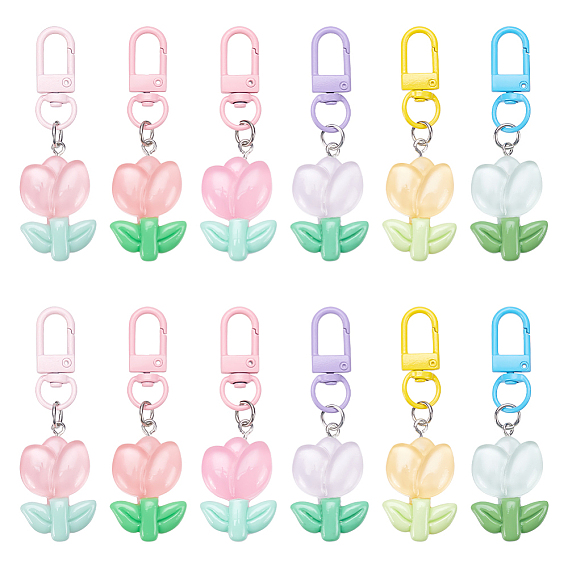 12 шт. 6 подвесные украшения в виде тюльпанов из смолы разных цветов, с поворотными застежками из цинкового сплава