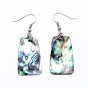 Abalone Shell Trapezoid Dangle Earrings, with Platinum Plated Brass Ear Hooks, 50mm, Pin: 0.8mm