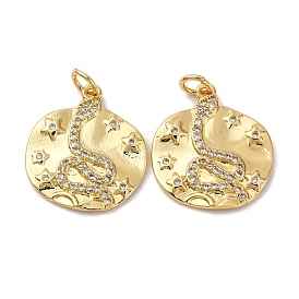 Латунные микро проложить кубического циркония подвески, плоские круглые со змеей, долговечный, без кадмия и без свинца, стойки покрытие, с целью перехода в кольце