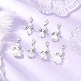 7шт. подвеска в форме сердца ангела из стекла и АБС-пластика с имитацией жемчуга, с цинковым сплавом застежками омаров коготь