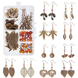 SUNNYCLUE DIY Leaf Theme Earring Making Kits, Include Alloy & Brass Pendants, Faceted Electroplate Glass Beads, Brass Earring Hooks and Iron Eye Pin