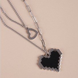 Minimalist Double Layered Black Heart Metal Necklace for Women
