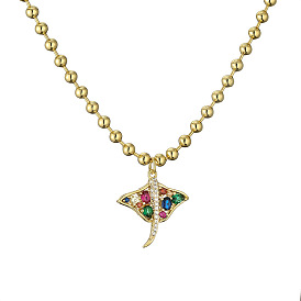 Colorful Turtle Dragonfly Seahorse Pendant Necklace with Copper Micro-inlaid Zircon Stone for Fashionable Simplicity