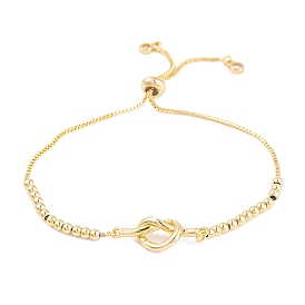 Knot Rack Plating Brass Box Chain Slider Bracelets, Adjustable Bracelets for Women, Cadmium Free & Lead Free, Long-Lasting Plated