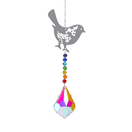 Metal Big Pendant Decorations, Hanging Sun Catchers, Chakra Theme K9 Crystal Glass, Bird