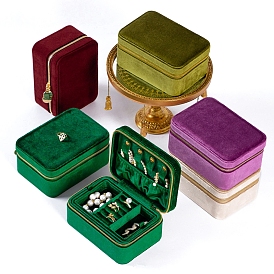 Velvet Jewelry Set Boxes, Gift Zipper Boxes for Rings Bracelets Necklaces, Rectangle