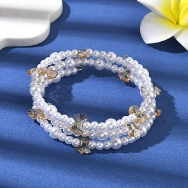 Браслеты из многорядных бусин из стекла и АБС-пластика с имитацией жемчуга, бабочка, со стальной проволокой