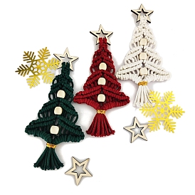 Handmade Cotton Woven Christmas Tree with Star Macrame Pendant Decorations, for Christmas Tree Hanging Ornaments