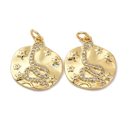 Латунные микро проложить кубического циркония подвески, плоские круглые со змеей, долговечный, без кадмия и без свинца, стойки покрытие, с целью перехода в кольце
