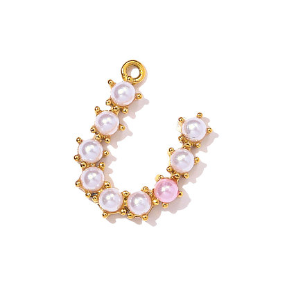 304 подвески из нержавеющей стали, с абс пластмассовой имитационной жемчужиной, ионное покрытие (ip), реальный 18 k позолоченный, зеркальная полировка