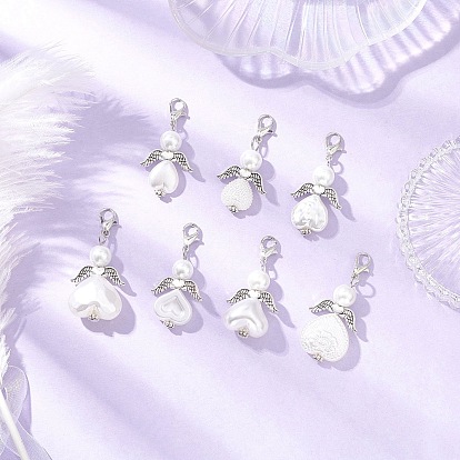 7шт. подвеска в форме сердца ангела из стекла и АБС-пластика с имитацией жемчуга, с цинковым сплавом застежками омаров коготь
