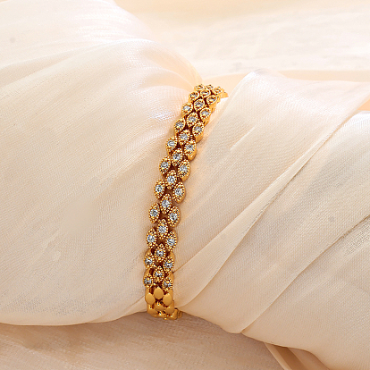 Элегантные латунные браслеты-цепочки с микропаве из прозрачных кубических цирконий для женщин, лист
