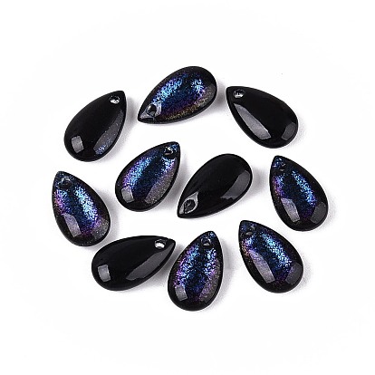 Starry Transparent Glass Beads, Top Drilled Beads, Teardrop, with Glitter Powder