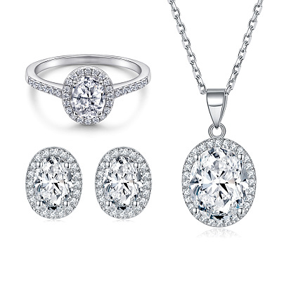 Zirconia Diamond Silver Jewelry Set - Ring, Necklace & Earrings for Women