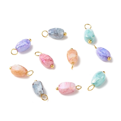 Opaque Baking Painted Crackle Glass Beads Pendants, with Brass Findings, Faceted, Melon Seeds