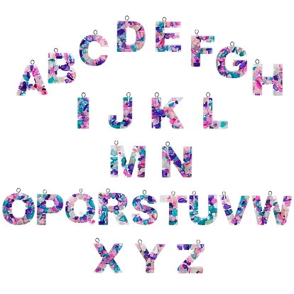 26 Stück 26 transparente Epoxidharz-Anhänger im Stil style, mit natürlichen Schalenscheiben und platinfarbenen Schleifen, Alphabet