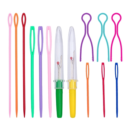 DIY Sewing Kits, with Handle Iron Seam Ripper, Plastic Bobbin Thread Holders Thread Buddies Clips, Safety Plastic Sewing Needles