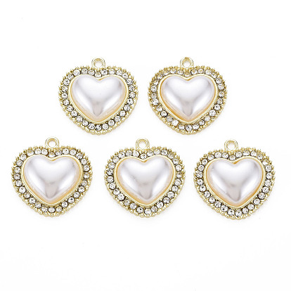 Alloy Pendants, with Crystal Rhinestone and ABS Plastic Imitation Pearl, Cadmium Free & Lead Free, Heart